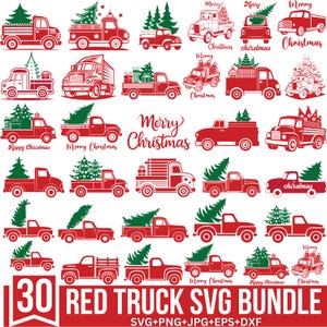 Lot de Svg de camion rouge, Svg de camion Noël, Svg de camion vintage, arbre de Noël Svg, Svg de camionnette, Svg de camion, découpé pour Cricut, Silhouette
