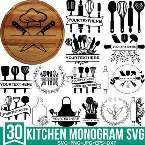 Monogramm SVG Bundle, Küchenschild Monogramm SVG, Monogramm SVG, geteiltes Monogramm Monogramm, Backen Monogramm svg, Topflappen svg, Cricut, Silhouette