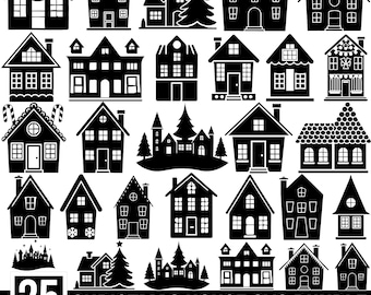 Christmas House SVG Bundle, Holiday Village Cut Files (Digital Download)