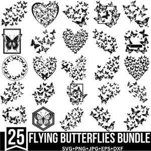 Bundle Svg papillon volant, Png papillon, essaim de papillons svg, Svg en couches, vecteur de papillon, mise en page de conception de papillon, Cricut, Silhouette
