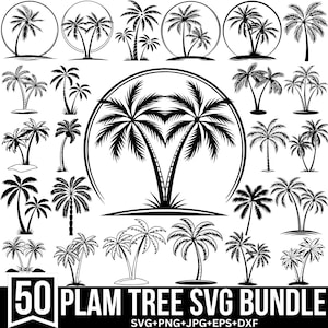 Palmboom Svg-bundel, strandleven Svg, palmboom Svg, palmboom sticker, eilandpalm, tropische Svg, knippen voor Cricut, silhouet