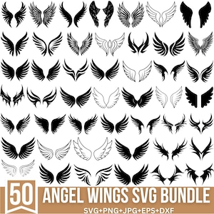 Ensemble Svg d'ailes d'ange, Svg d'ailes, forme d'ailes, Svg d'ange dans le ciel, contour d'aile, Halo Svg, Rip Svg, Svg commémoratif, ailes ClipArt, pour Cricut
