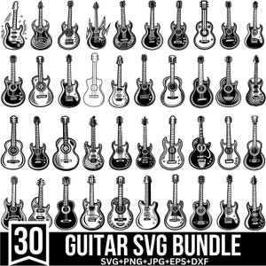 Guitar Svg Bundle,  Electric Guitar Svg, Acoustic Guitar Svg, Guitar Note Svg, Music Lovers svg, Guitar Clipart, Music Svg, For Cricut