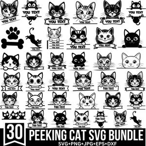覗く SVG バンドル、覗く子猫 SVG、かわいい猫 SVG、黒猫 SVG、かわいい猫 SVG、覗く猫テンプレート、覗く猫クリップアート、Cricut 用