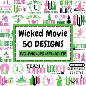 Wicked Film svg Bundle, ich bin böse Veränderung für gute svg, Wicked Vintage Emblem svg, Wicked rosa und grüner Png, böser Png