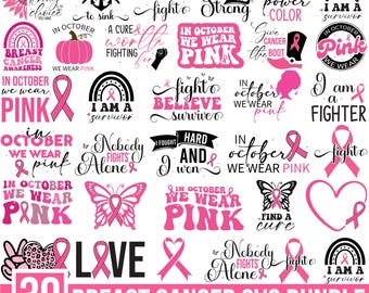 Breast Cancer Awareness SVG Bundle, Pink Ribbon Designs, Cut Files