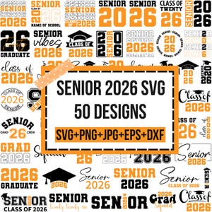Senior 2026 SVG-Bundle, Klasse von 2026 svg, Highschool-Svg, Senior 2026-Shirt-Svg, Graduierung 2026-Svg, Senior-Coquette-Bogen-Svg, Senior Mom