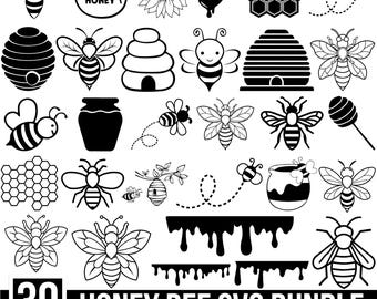 Bee Svg Bundle, Bee Hive Svg, Bee Png, Honeycomb Svg, Bee Clipart, Queen Bee Svg, Honey Bee Svg, Cute Bee Svg, 30 Cliparts