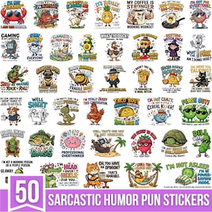 Sarkastisches Erwachsenen Humor Wortspiel Aufkleber PNG Bündel, schnippischer Cartoon Ausdruck, schrulliges Zitat, sarkastisches Schimpfwort, Essen & Tier Sticker Blätter
