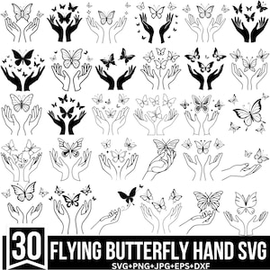 Pacote de mão de borboleta voadora Svg, borboletas voadoras Svg, enxame de borboletas Svg, borboleta Svg em camadas, borboleta Svg, corte Cricut, silhueta