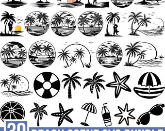 Beach Sunset SVG Bundle, Tropical Summer Designs (Digital Download)