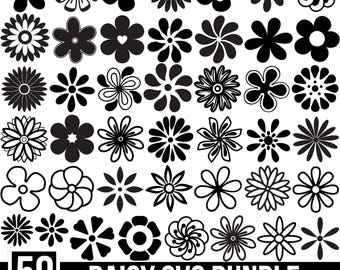 Daisy SVG-paket, blommamonogram, vårklippta filer (digital nedladdning)
