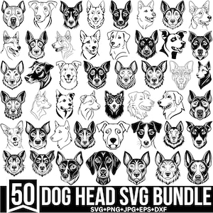 Hondenkoppen Svg bundel, hond gezicht Svg, schattige hond gezicht hoofd, gluren hond Svg, hondenras Svg, complete hondenrassen Svg, knippen voor Cricut, silhouet