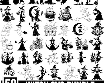 Witch Svg Bundle, Halloween Witch Svg, Flying Witch Svg, Spooky Witch Svg, Witch Hat Svg, Magic Spells Svg, Halloween Clipart, For Cricut