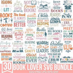Paquete de SVG de lectura, SVG de amantes de los libros, SVG de lectores, SVG de citas de libros, SVG de gusano de biblioteca, SVG de libros de fantasía, SVG de bibliotecario, para Cricut, Silhouette