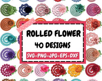 Rullade blommor Svg-paket, rullade pappersblommor, 3D-blomma Svg, digital pappers Svg, rullade blommor mall, bröllopsblomma Svg, klipp för Cricut