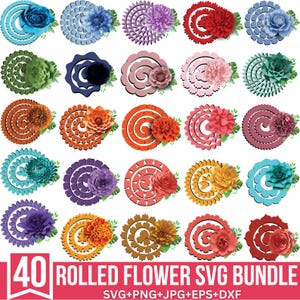 Pacchetto di file SVG di fiori arrotolati, file SVG di carta digitale, fiori di carta arrotolati, file SVG di fiori 3D, file SVG di fiori da matrimonio, modello di fiore arrotolato, Cricut