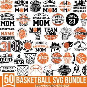 Lot de Svg de basket-ball, Svg de l&#39;équipe de basket-ball, Svg monogramme de basket-ball, Svg de basket-ball senior, Svg nom numéro de basket-ball, Cricut, Silhouette