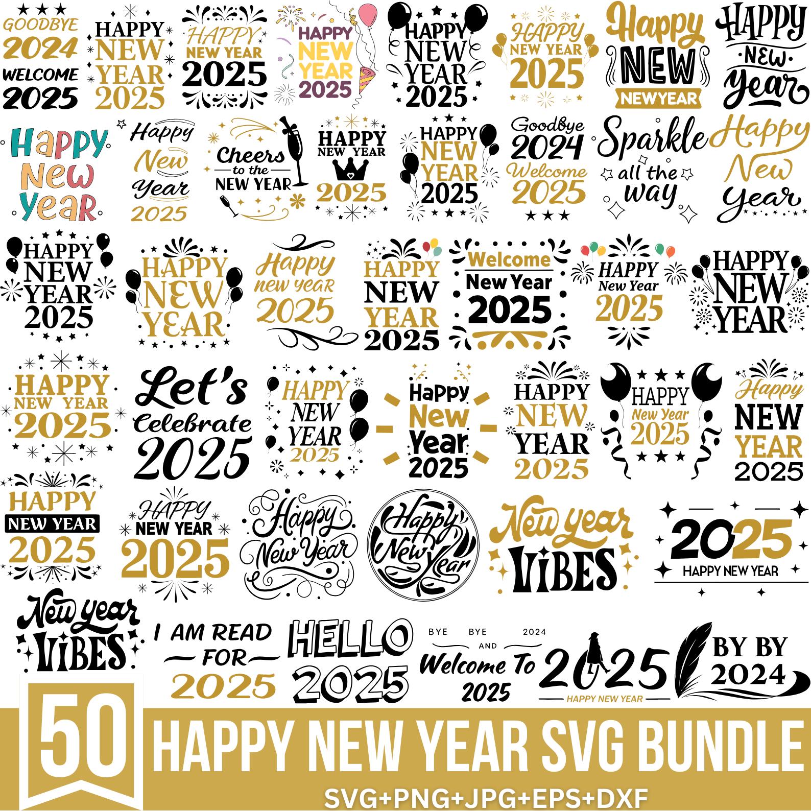 Happy New Year Svg Bundle, New Year Quotes Svg, New Year's Eve Svg, New Year Outfit Svg, Cheers 2024 Svg, Cut For Cricut, Silhouette