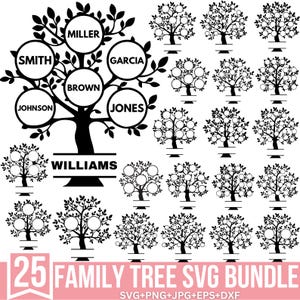 Pacote de Árvore Genealógica Svg, Árvore da Vida Svg, Árvore do Círculo Familiar Svg, Ramo da Árvore Genealógica, Clipart da Árvore Genealógica, Família Svg, Para Cricut, Silhueta