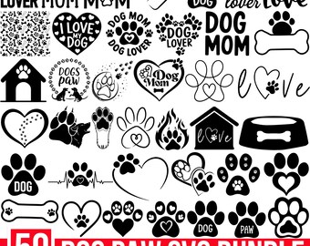 Bundle SVG empreinte de patte, amoureux des chiens, maman chien (téléchargement numérique)