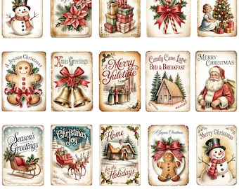 Vintage Weihnachtsgrußkarten-Set, Retro Feiertagskarten, Altmodische Weihnachtspostkarten, Antikes Ephemera Weihnachtsset