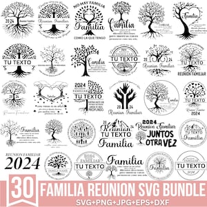 Paquete de Svg de reunión familiar en español, Svg de árbol genealógico, Svg de árbol de la vida, Svg de familia, Svg de árbol genealógico con cita, Vacaciones familiares 2025, Cricut