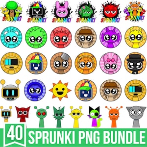 Sprunki Png Bundle Sprunki Beats Gaming Clipart Layered Png Sprunki Cute Faces, Gamer Birthday Incredibox Sprunki Pattern Font Png Clipart