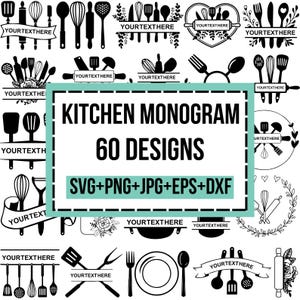 Küchen-Monogramm-Svg-Bundle, Küchenschild-Svg, Küchenschild & Topflappen-Svg, Split-Backmonogramm-Designs, Cut Files Cricut, Silhouette
