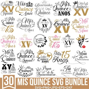 Mis Quince Svg bundel, Mis Quince Anos, Mis Quince Squad Svg, Quinceañera Svg, verjaardag familie Svg, Latina verjaardag Svg, gesneden bestand voor Cricut