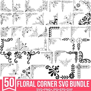 Corner Svg Bundle, Corner Border Svg, Decorative Corner Svg, Floral Corner Svg, Frames Svg, Wedding Border Svg, For Cricut, Silhouette