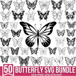 Paquete de mariposas SVG, mariposa SVG, enjambre de mariposas SVG, mariposa PNG, SVG en capas, diseño, archivos de corte para Cricut, silueta