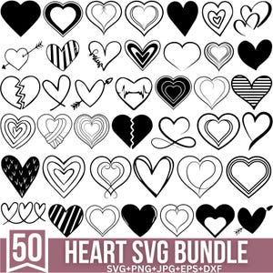 Heart Svg Bundle, Heart Doodle Svg, Hand Drawn Heart Svg, Heart Clipart, Day Heart Svg, Love Svg, Valentine Svg, Heart Clipart, Silhouette