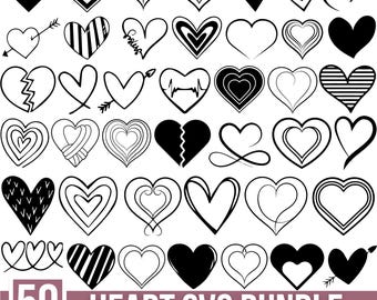 Heart Svg Bundle, Heart Doodle Svg, Hand Drawn Heart Svg, Heart Clipart, Day Heart Svg, Love Svg, Valentine Svg, Heart Clipart, Silhouette