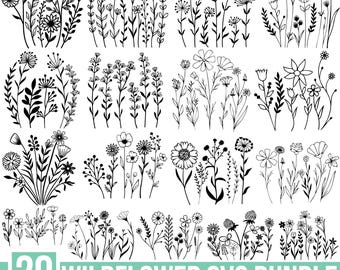 Wildflower Svg Bundle, Flower Svg, Floral Svg Bundle, Minimalist Flower Bouquet, Floral Svg, Botanical Svg, Nature Svg, Flower Sketch Svg