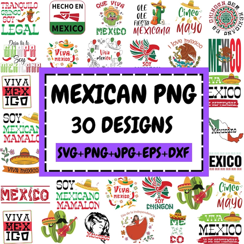 Mexican Independence Day PNG Bundle, Viva Mexico Designs (30 Files) image 1