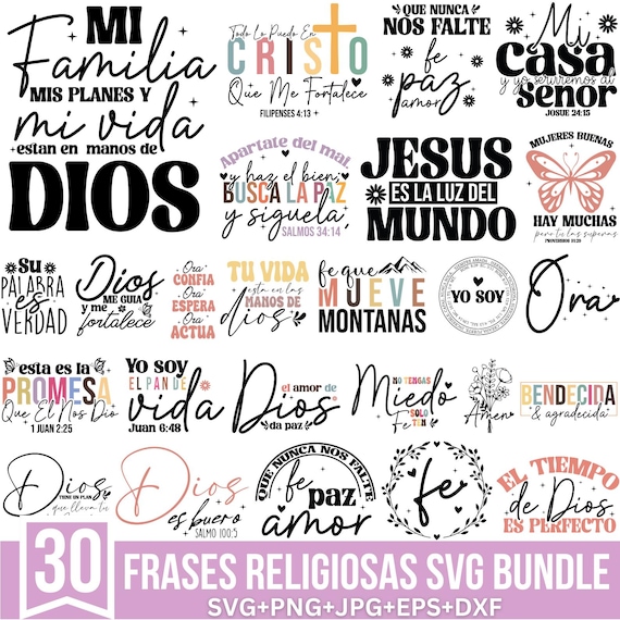 Frases Religiosas Svg Bundle, Encomienda A Dios Svg, Mujer Virtuosa Svg Fe Mueve Montañas, Frases Biblicas Svg, Dios Amor Fortaleza Svg,