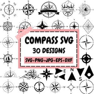 Kompas Svg bundel, avontuur kompas Svg, vintage kompas Svg, nautisch kompas Svg, North South East West Svg, reizen Svg, knippen voor Cricut