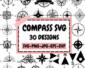 Kompass-Svg-Bundle, Abenteuer-Kompass-Svg, Nautik-Kompass-Svg, Vintage-Kompass-Svg, Nord-Süd-Ost-West-Svg, Reise-Svg, Schnitt für Cricut