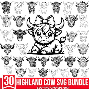 Pacote de vaca fofa das terras altas Svg, vaca bebê Svg, novilha das terras altas Svg, cara de vaca Svg, vaca fofa floral Svg, corte para Cricut, silhueta