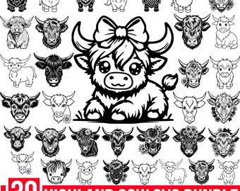 Cute Highland Cow Svg Bundle, Floral Cow Svg, Baby Cow Svg, Highland Heifer Svg, Cow Face Svg, Farm Animal Svg, Cut For Cricut, Silhouette