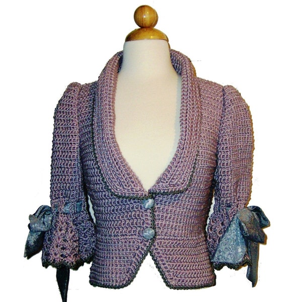 Natalya - Newly Designed Ergonomic Hand Crocheted Ruffled Pouf Sleeve Jacket by Annie Briggs - Sizes XL