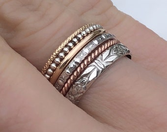 stacking rings, stacking silver rings, rose gold stacking rings, gold stacking rings, sterling silver and gold stacking ring set