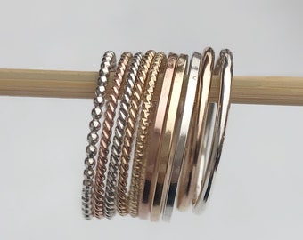 silver and gold rings, thin band stackable rings, gold stackable ring ,stacking rings, silver stack ring, gold stacking rings