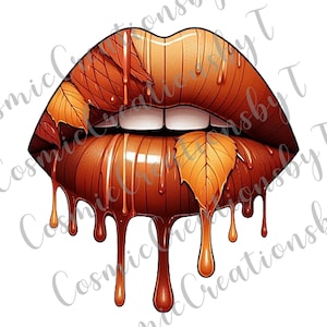 Labios otoñales goteando - Clipart de moda de otoño, descarga digital única para diseño de camisetas y calcomanías - Diseño PNG, DTF, HTV