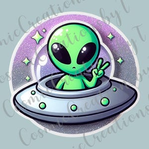 Cute Alien in Spaceship PNG - Adorable Extraterrestrial Clipart - Digital Download