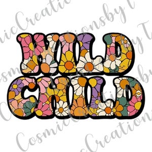 Niño salvaje retro floral PNG - Descarga digital colorida con flores bohemias inspiradas en los años 70