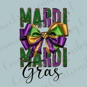 Mardi Gras Bow PNG - Purple, Green, and Gold Ribbon with Mask - Festive Digital Download