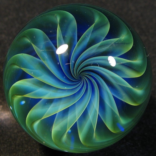 1 1/2 inch Emerald Whorl glass marble by John Bridges