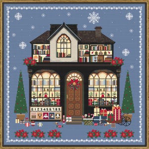 Book Shop Cross Stitch Pattern: Festive Holiday Design (PDF)